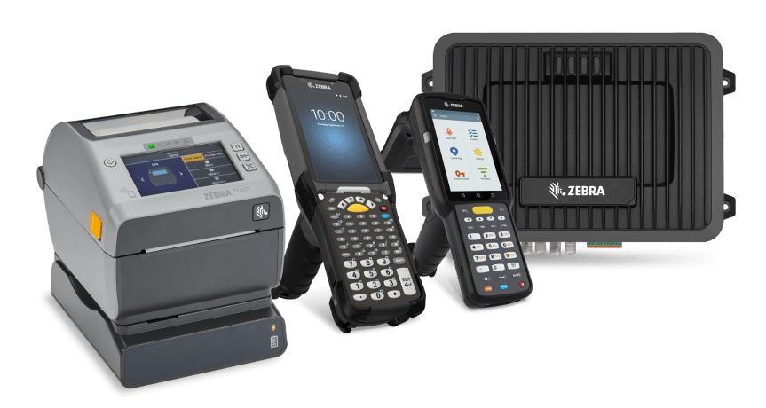 collection of zebra devices with barcode printer, mobile computer
